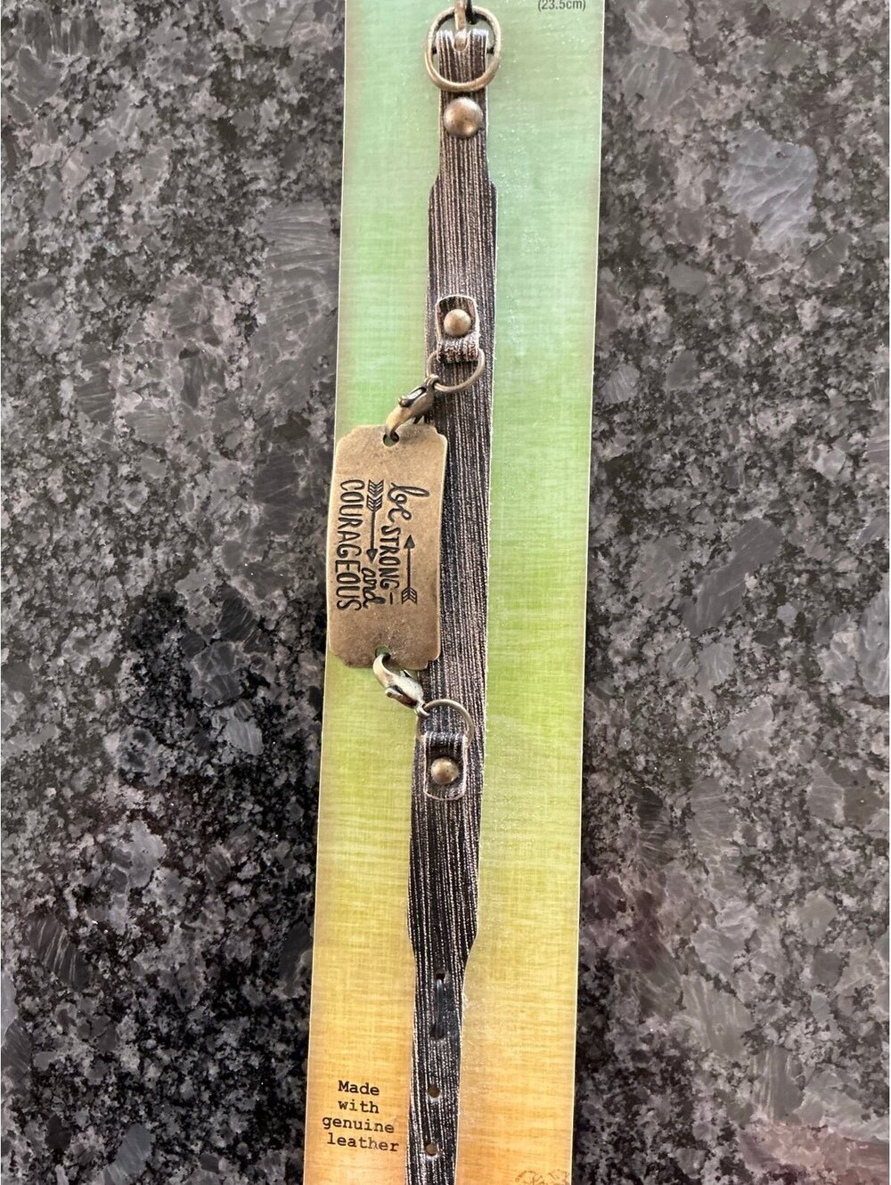 Leather and Metal Strong and Courageous Bracelet